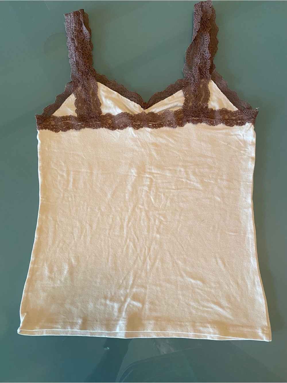 intimissimi Cream Camisole with Brown Lace Trim - Picture 2 of 5